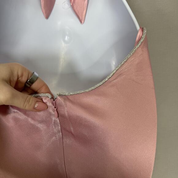 Bardot Dress Womens 8 Blush Pink Rome Diamonte Slip Cutout Maxi Gown Prom Formal - Picture 9 of 16